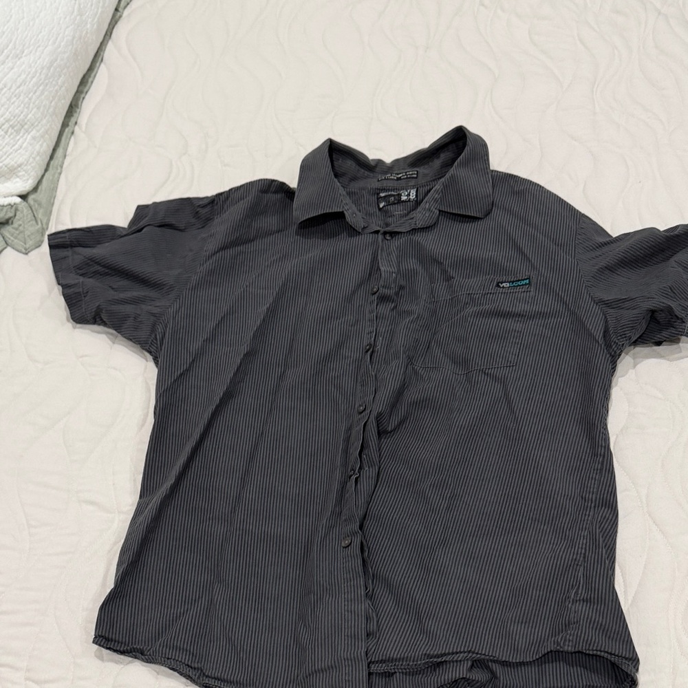 Volcom Men's Charcoal Striped Button Down Shirt
